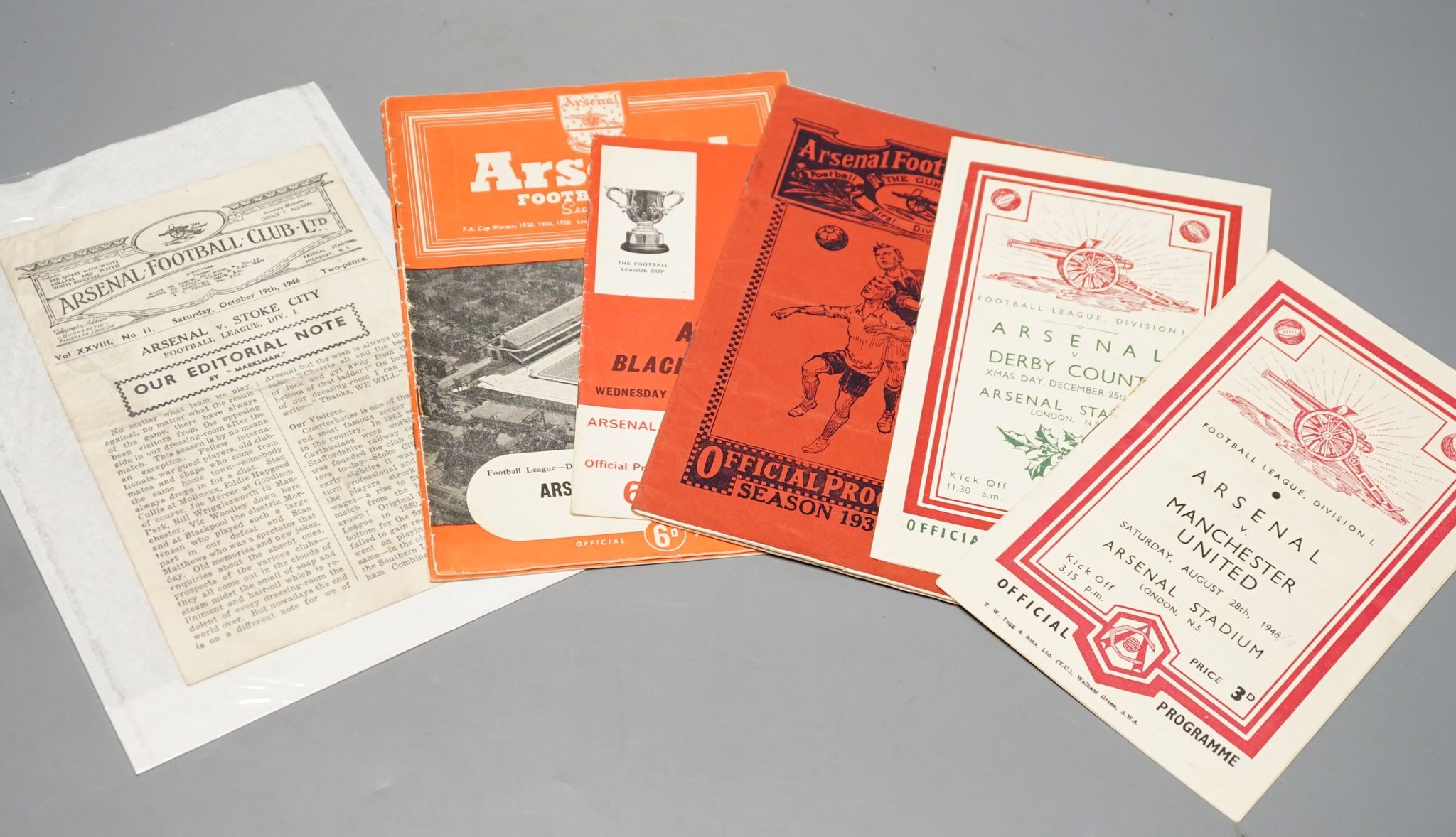 Ten Arsenal Football Club programmes from 1934, together with an album of Nation and Invitation Speedway programmes for events 1940's-1960's